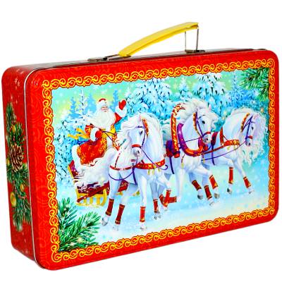 Сладкий новогодний подарок в жестяной упаковке весом 1000 грамм