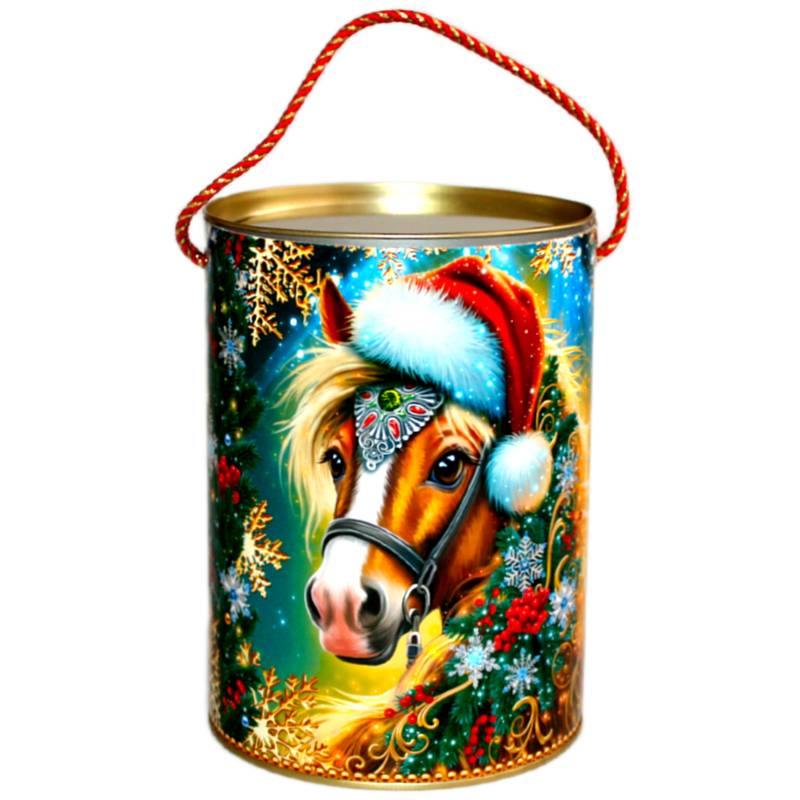 Сладкий новогодний подарок в жестяной упаковке весом 650 грамм